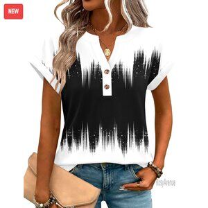 Short Sleeve V-Neck Blouse, Stretch Polyester, Work Casual Summer Top